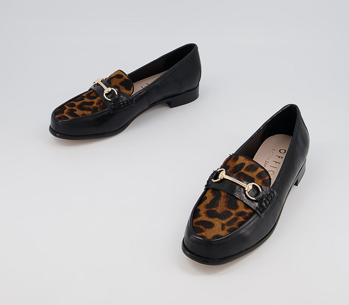 Office Formally Snaffle Trim Loafers Office Formally Snaffle Trim Loafers Black Leather Leopard Mix
