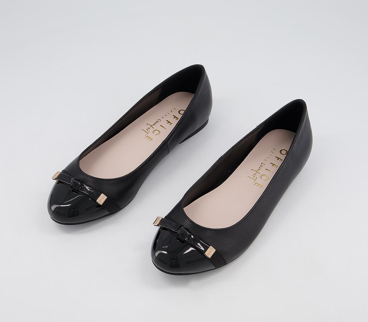 Office Fabled Bow Ballet Pumps Office Fabled Bow Ballet Pumps Black Leather Patent Mix
