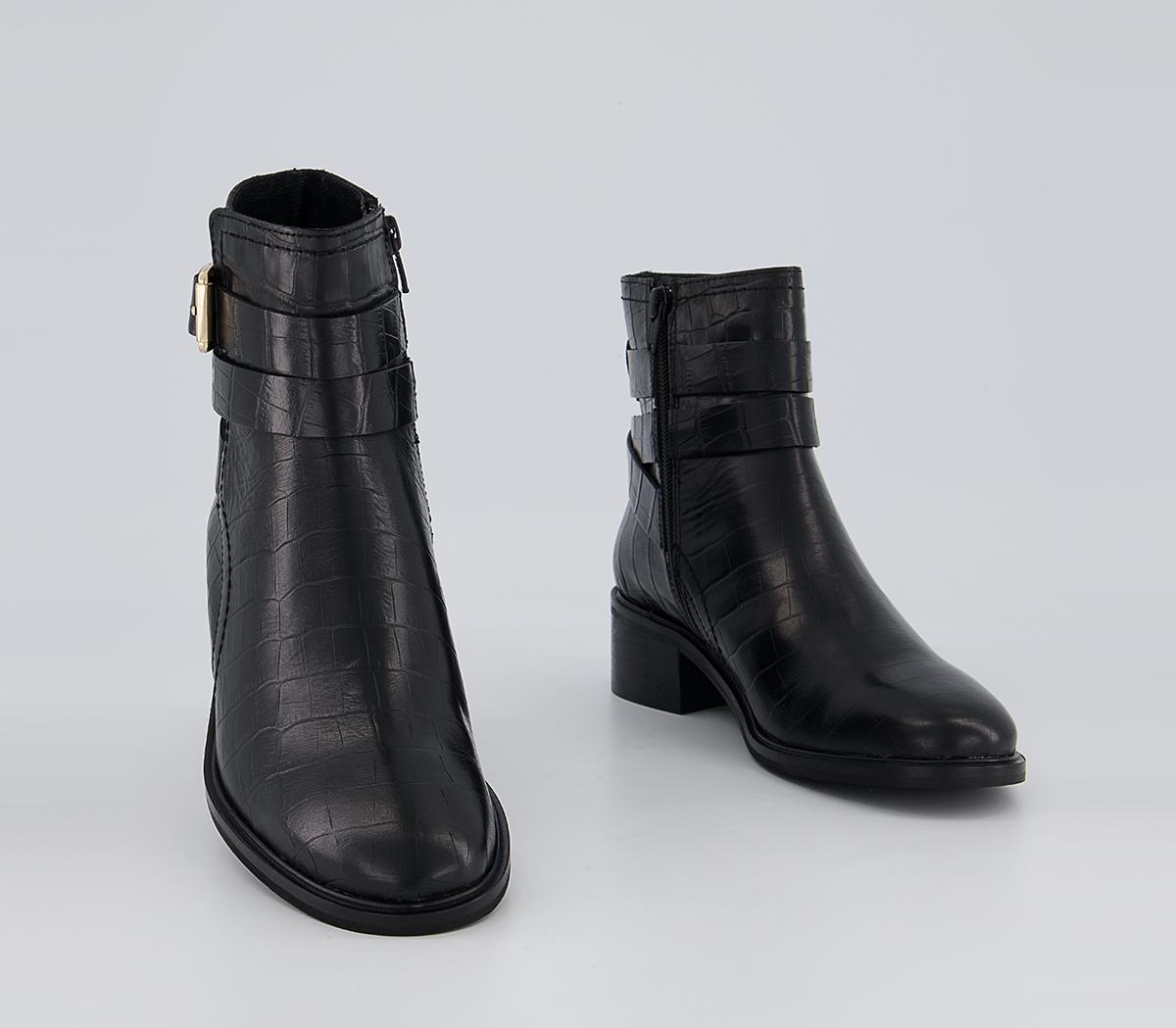 Office Atlas Dressy Jodphur Block Heeled Ankle Boots Office Atlas Dressy Jodphur Block Heeled Ankle Boots Black Croc Leather