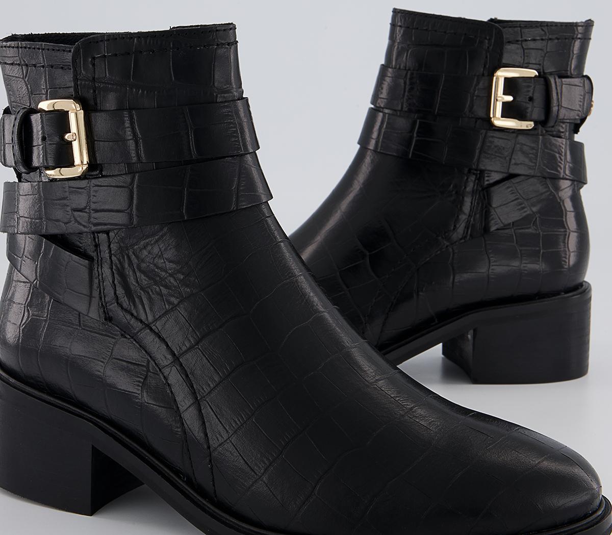 Office Atlas Dressy Jodphur Block Heeled Ankle Boots Office Atlas Dressy Jodphur Block Heeled Ankle Boots Black Croc Leather