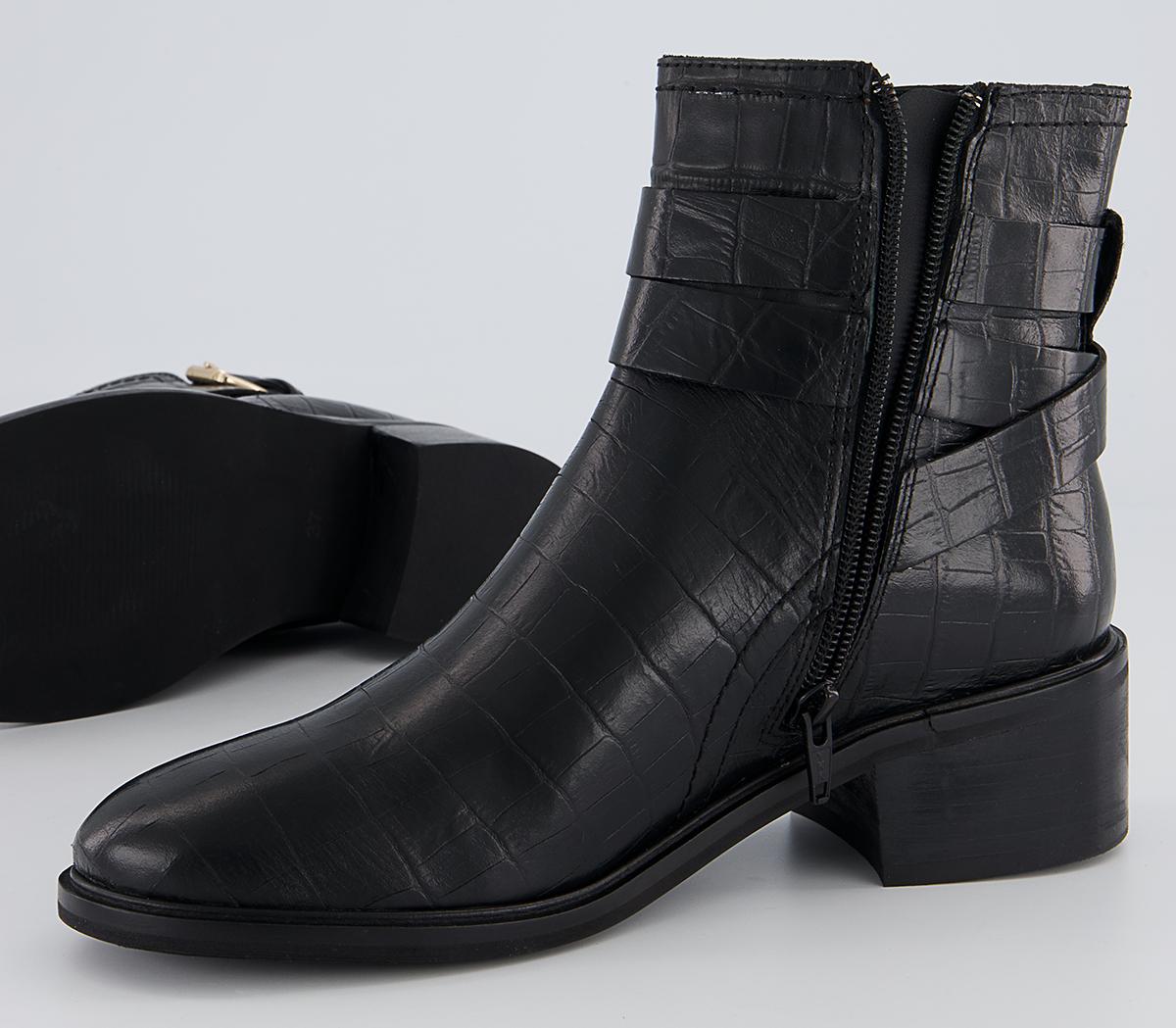 Office Atlas Dressy Jodphur Block Heeled Ankle Boots Office Atlas Dressy Jodphur Block Heeled Ankle Boots Black Croc Leather