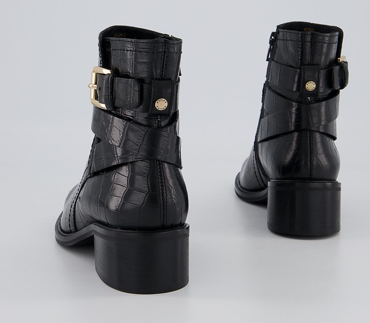 Office Atlas Dressy Jodphur Block Heeled Ankle Boots Office Atlas Dressy Jodphur Block Heeled Ankle Boots Black Croc Leather