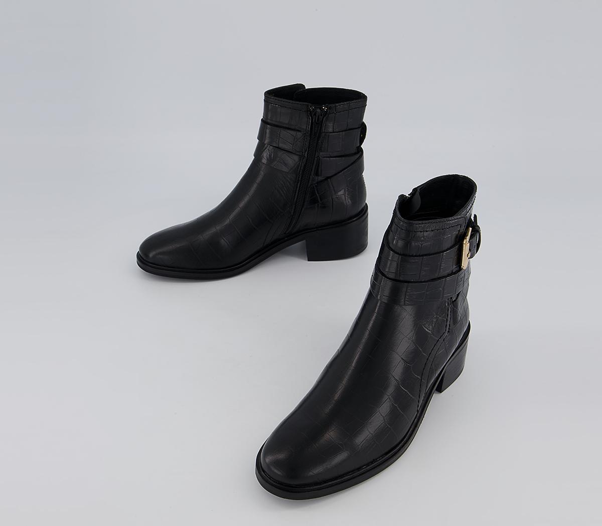OFFICE Atlas Dressy Jodphur Block Heeled Ankle Boots Black Croc Leather ...