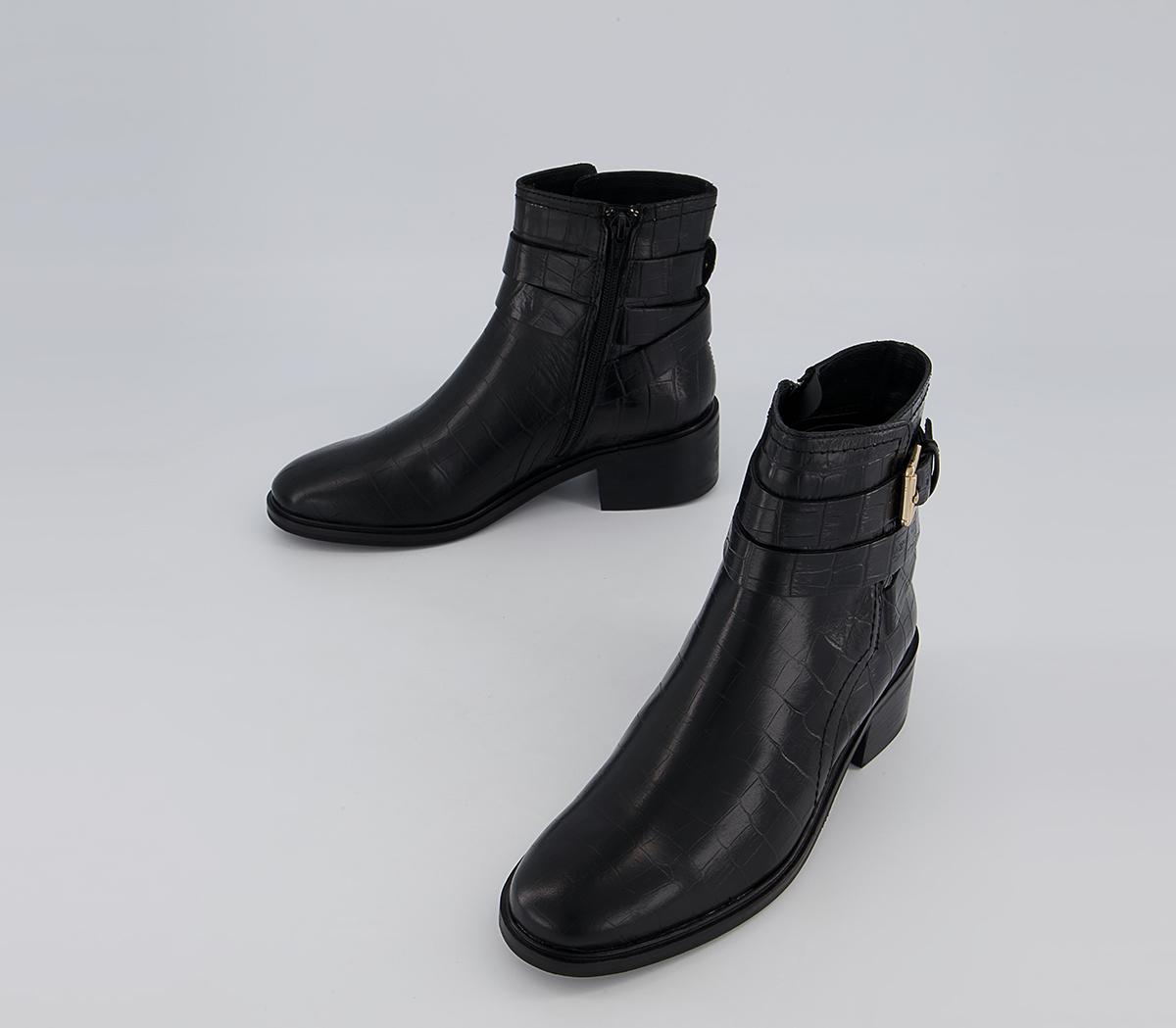 Office Atlas Dressy Jodphur Block Heeled Ankle Boots Office Atlas Dressy Jodphur Block Heeled Ankle Boots Black Croc Leather