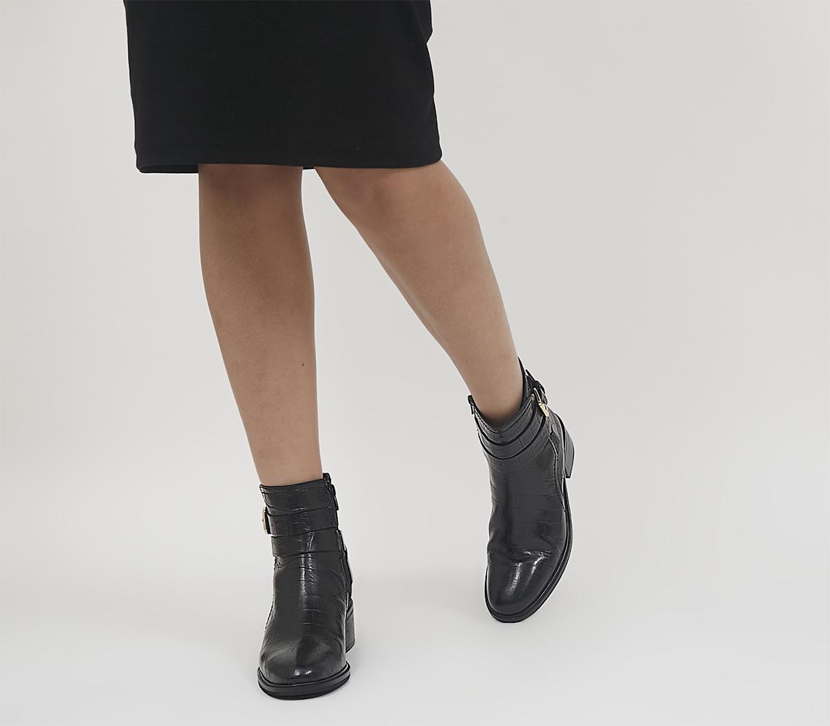 OfficeAtlas Dressy Jodphur Block Heeled Ankle BootsBlack Croc Leather