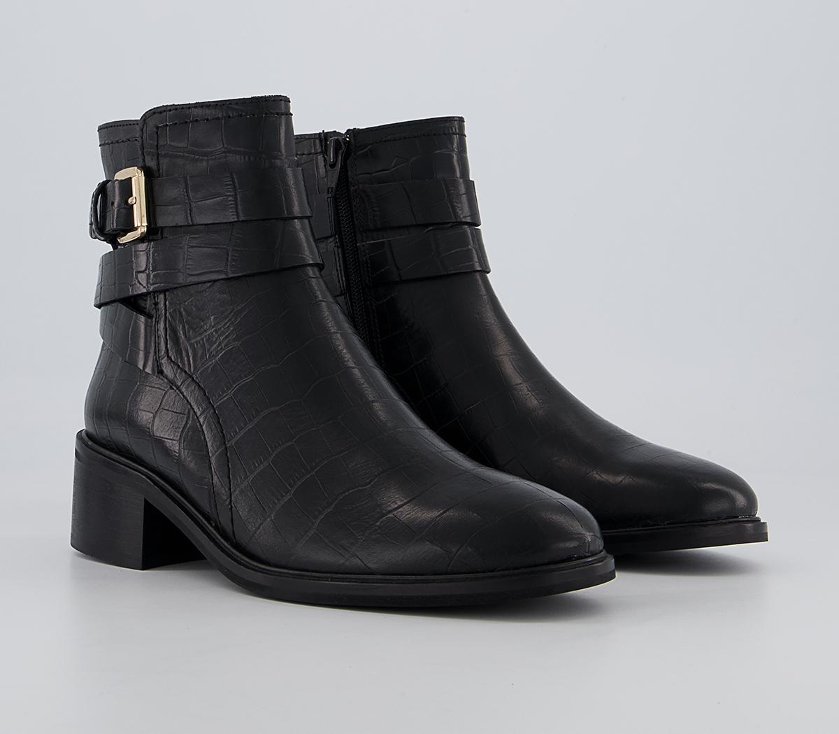 Office Atlas Dressy Jodphur Block Heeled Ankle Boots Office Atlas Dressy Jodphur Block Heeled Ankle Boots Black Croc Leather
