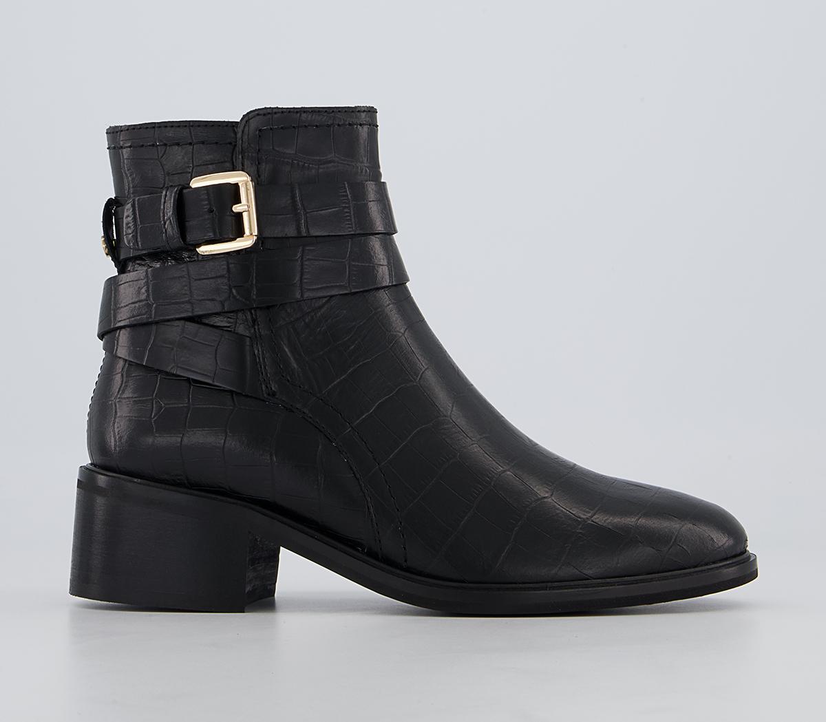 Office Atlas Dressy Jodphur Block Heeled Ankle Boots Office Atlas Dressy Jodphur Block Heeled Ankle Boots Black Croc Leather