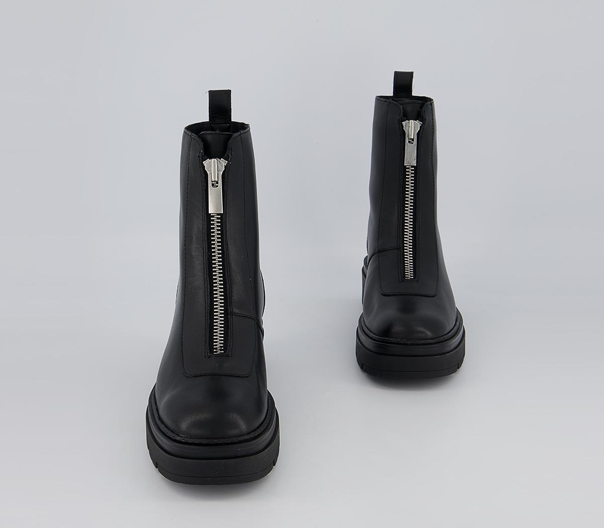 Office Arlo Zip Front Chunky Ankle Boots Office Arlo Zip Front Chunky Ankle Boots Black Leather