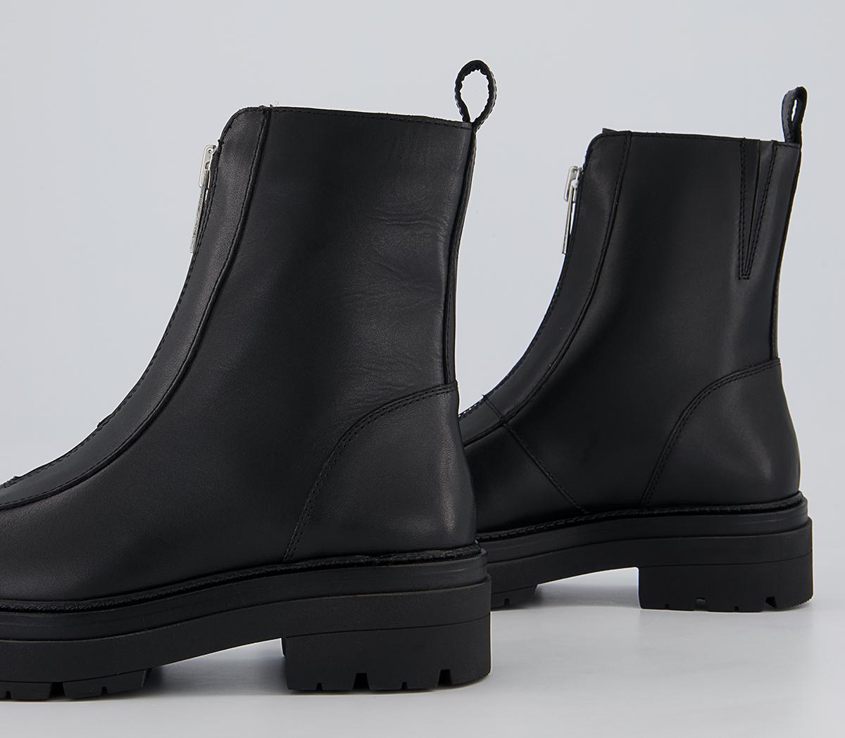 Office Arlo Zip Front Chunky Ankle Boots Office Arlo Zip Front Chunky Ankle Boots Black Leather