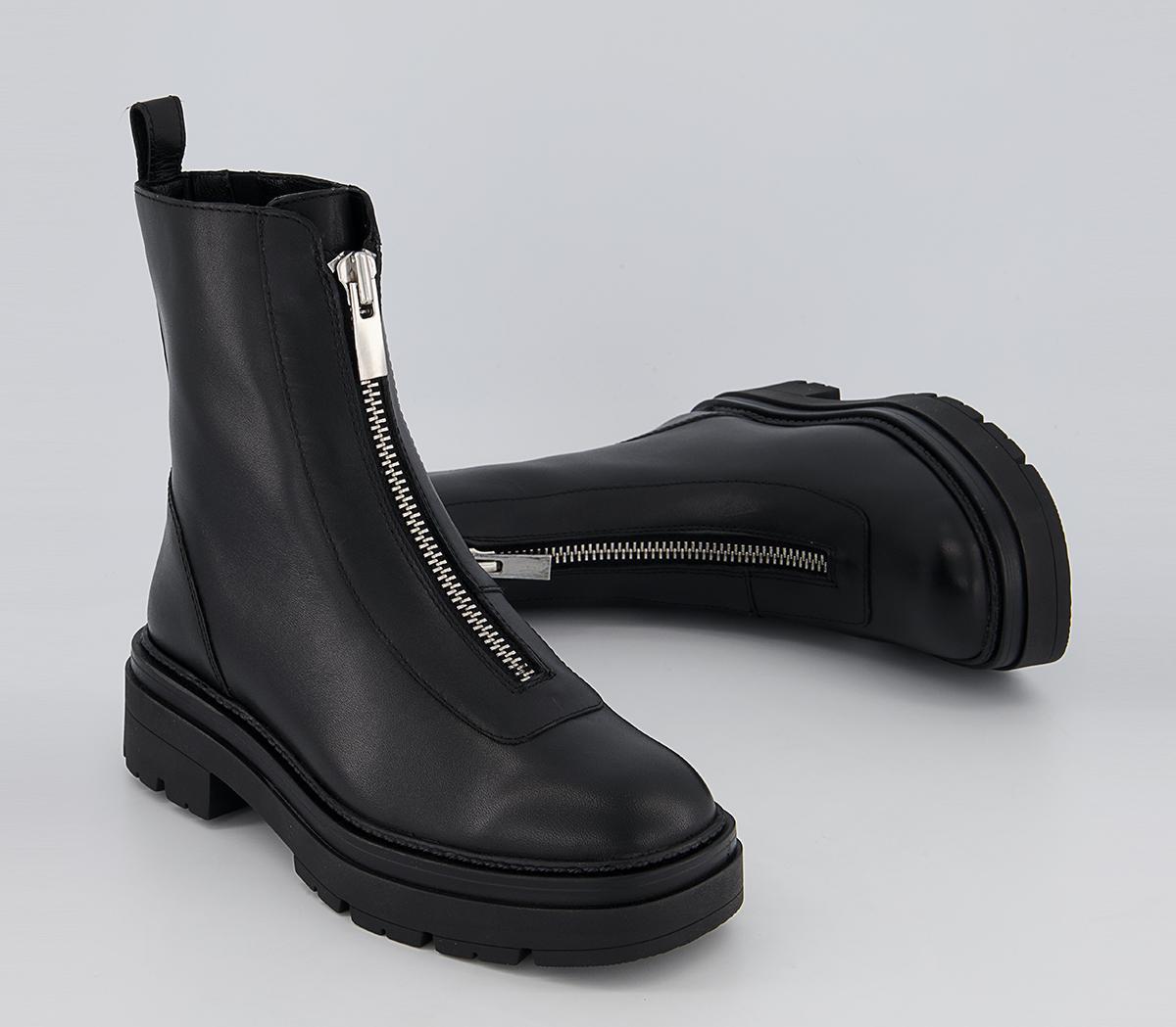 Office Arlo Zip Front Chunky Ankle Boots Office Arlo Zip Front Chunky Ankle Boots Black Leather