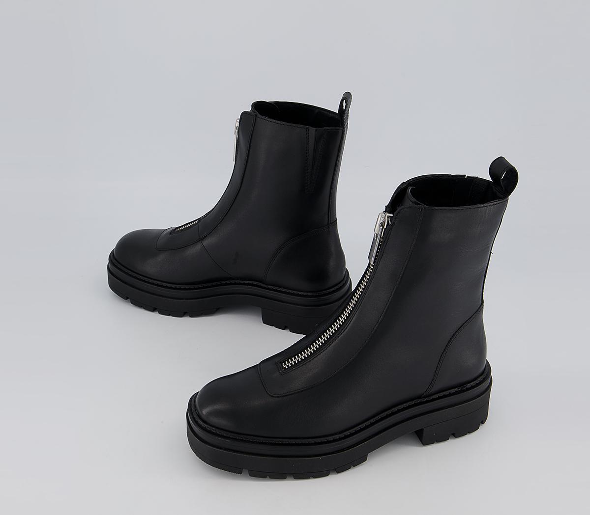 Office Arlo Zip Front Chunky Ankle Boots Office Arlo Zip Front Chunky Ankle Boots Black Leather