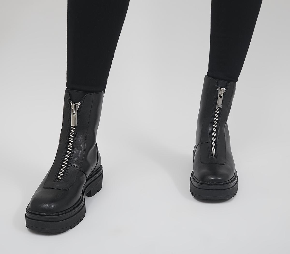 OFFICEArlo Zip Front Chunky Ankle BootsBlack Leather