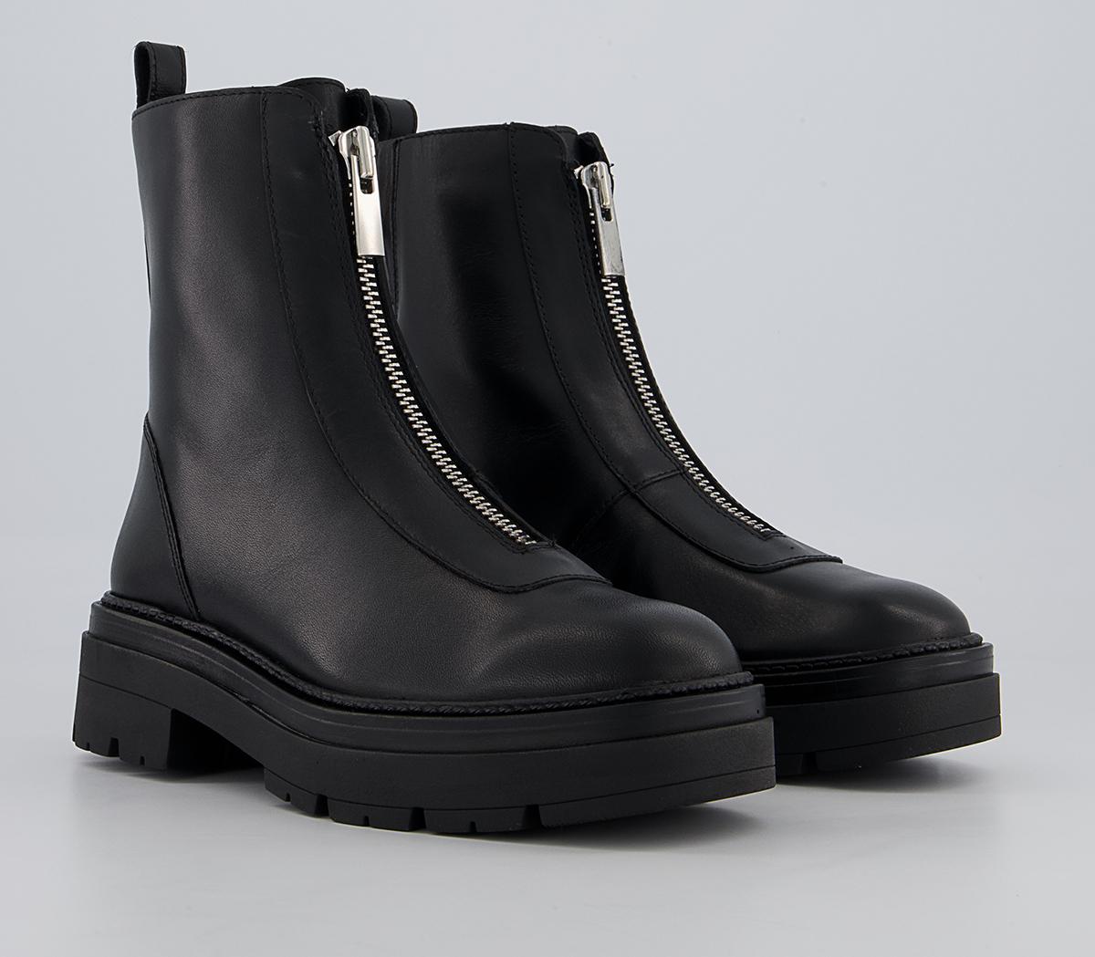 Office Arlo Zip Front Chunky Ankle Boots Office Arlo Zip Front Chunky Ankle Boots Black Leather