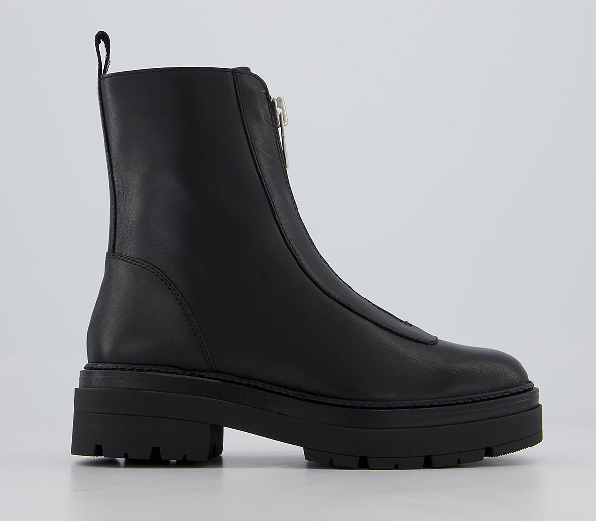 Office Arlo Zip Front Chunky Ankle Boots Office Arlo Zip Front Chunky Ankle Boots Black Leather