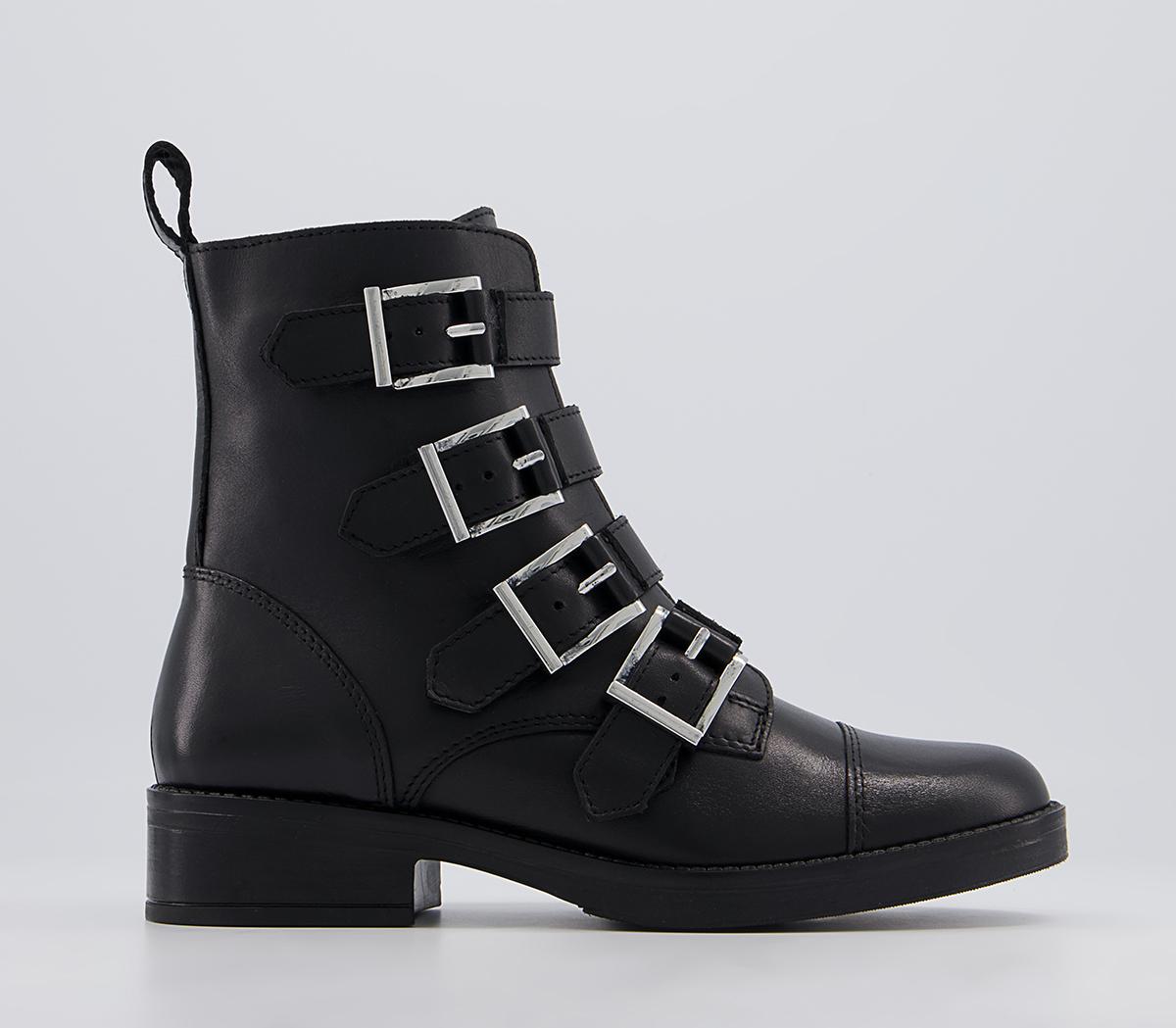 OFFICE Apricot Multi Buckle Boots Black Leather - Women's Ankle Boots