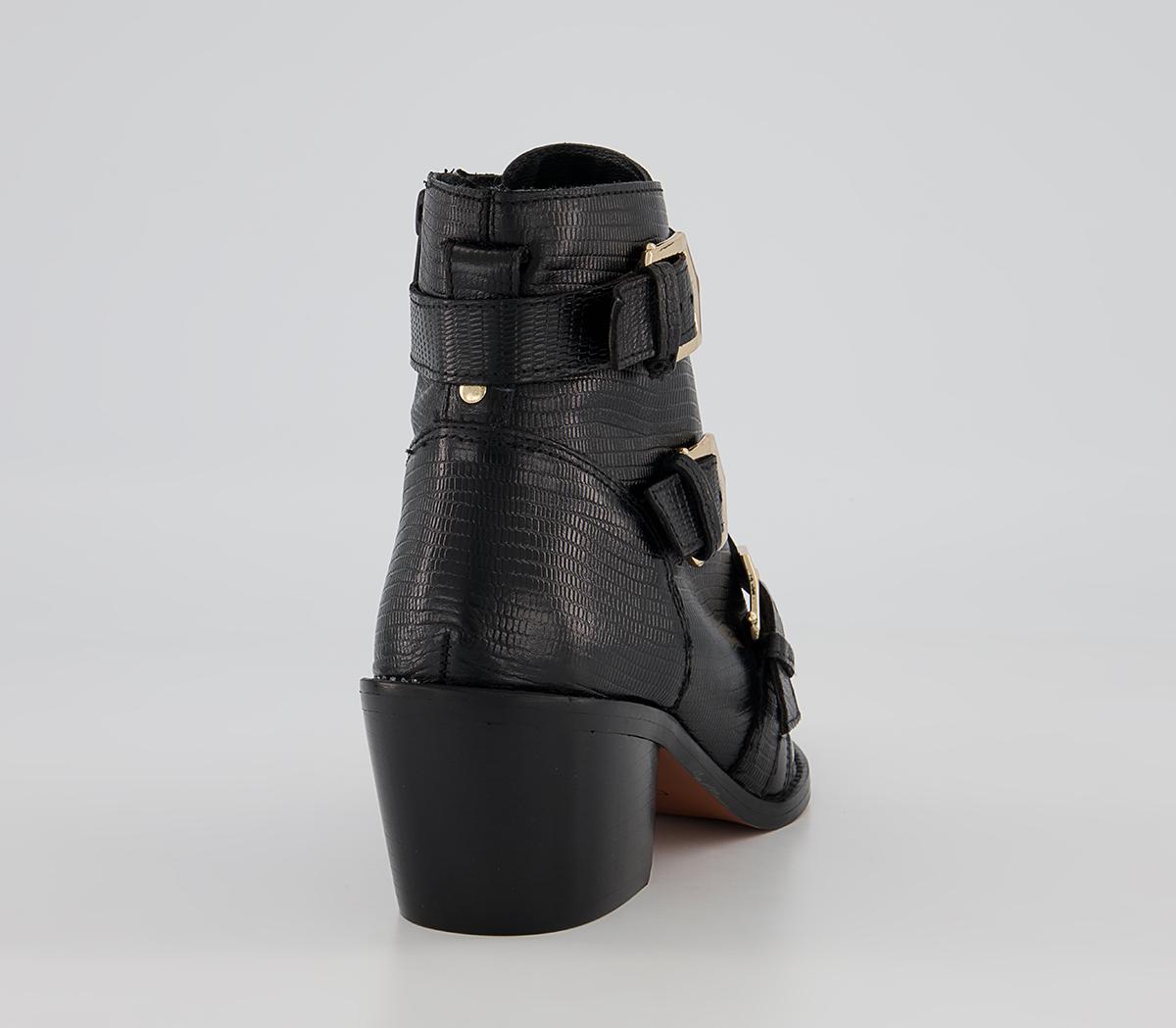 Office Algorithm Cross Strap Buckle Mid Western Ankle Boots Office Algorithm Cross Strap Buckle Mid Western Ankle Boots Black Snake Leather