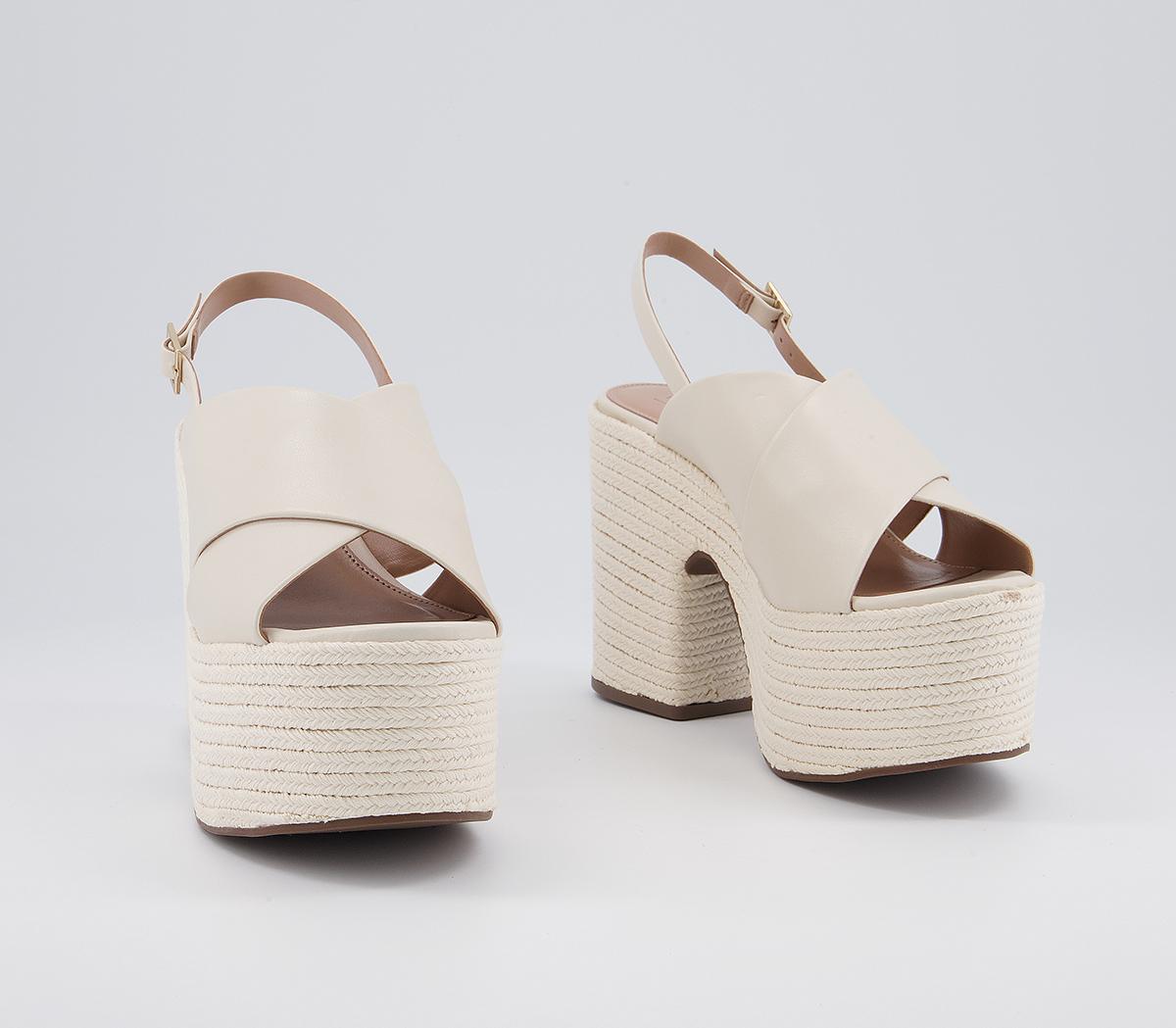 Office Hoffen Cross Strap Platform Espadrille High Heels Office Hoffen Cross Strap Platform Espadrille High Heels Bone Leather
