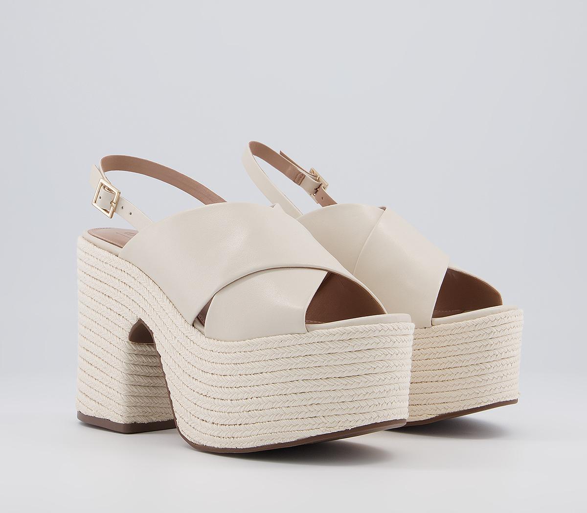 Office Hoffen Cross Strap Platform Espadrille High Heels Office Hoffen Cross Strap Platform Espadrille High Heels Bone Leather