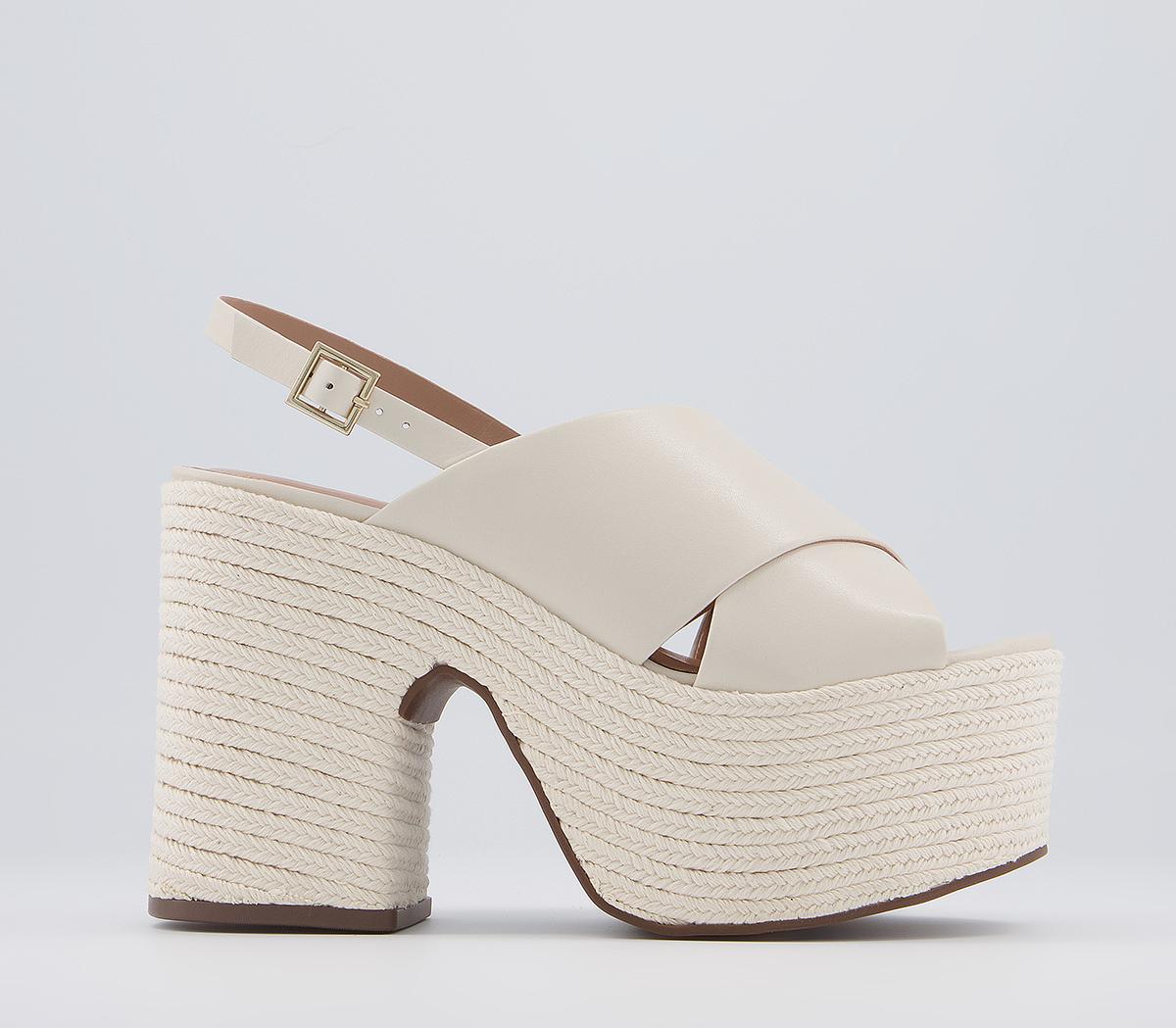 Office Hoffen Cross Strap Platform Espadrille High Heels Office Hoffen Cross Strap Platform Espadrille High Heels Bone Leather