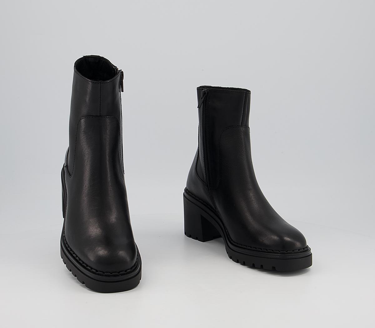 Office Amberley Chunky Mid Heel Ankle Boots Office Amberley Chunky Mid Heel Ankle Boots Black Leather