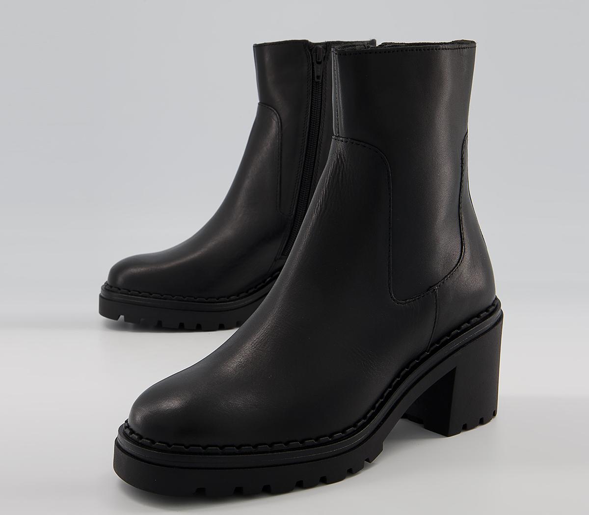 Office Amberley Chunky Mid Heel Ankle Boots Office Amberley Chunky Mid Heel Ankle Boots Black Leather