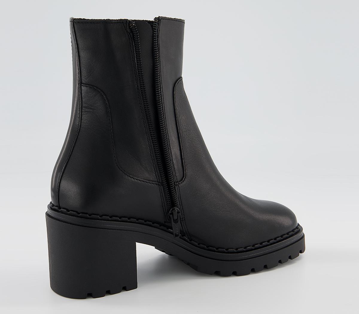 Office Amberley Chunky Mid Heel Ankle Boots Office Amberley Chunky Mid Heel Ankle Boots Black Leather