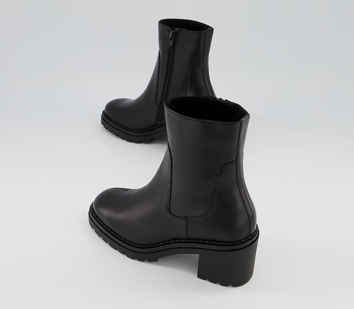 Office Amberley Chunky Mid Heel Ankle Boots Office Amberley Chunky Mid Heel Ankle Boots Black Leather