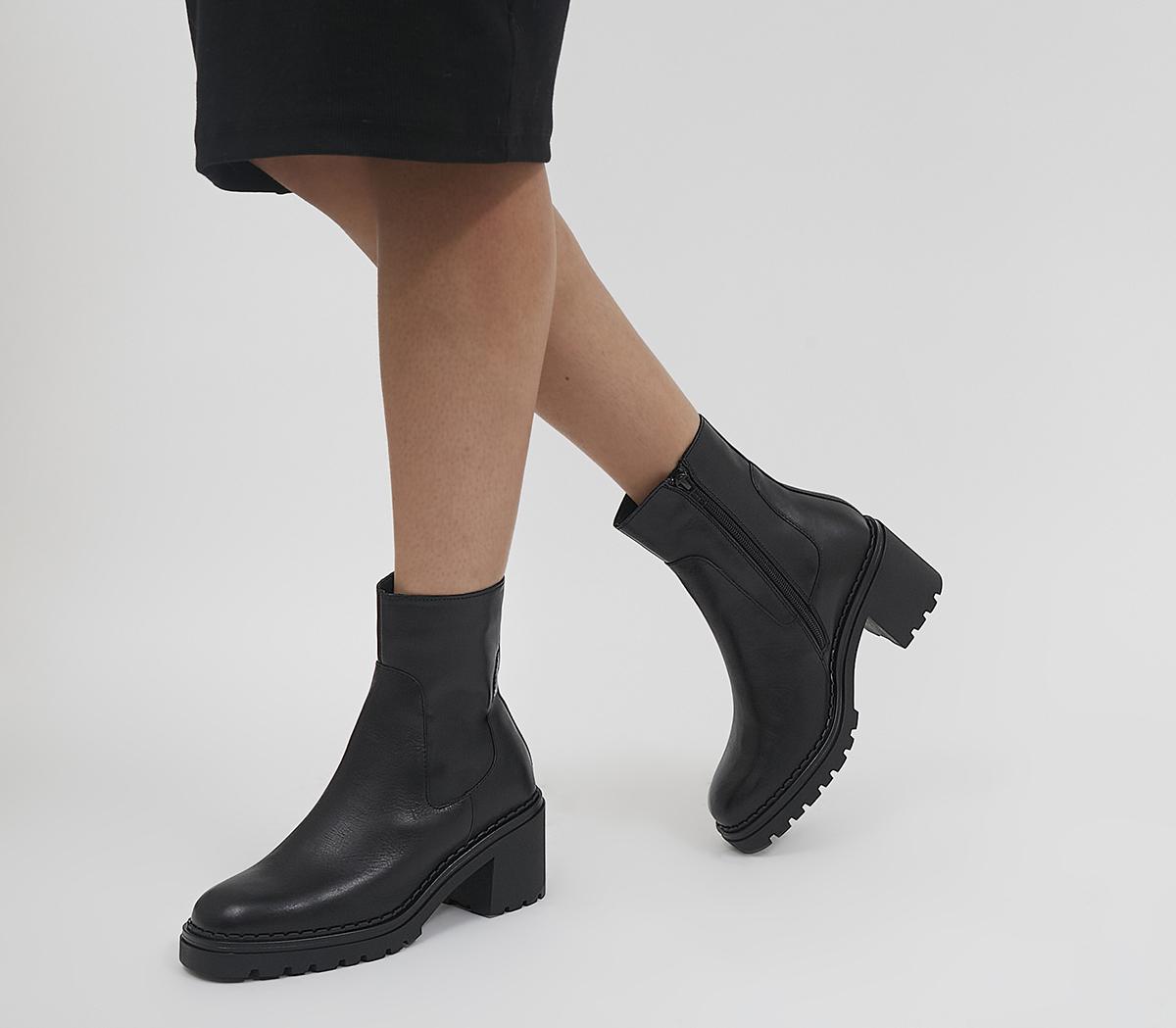 OfficeAmberley Chunky Mid Heel Ankle BootsBlack Leather