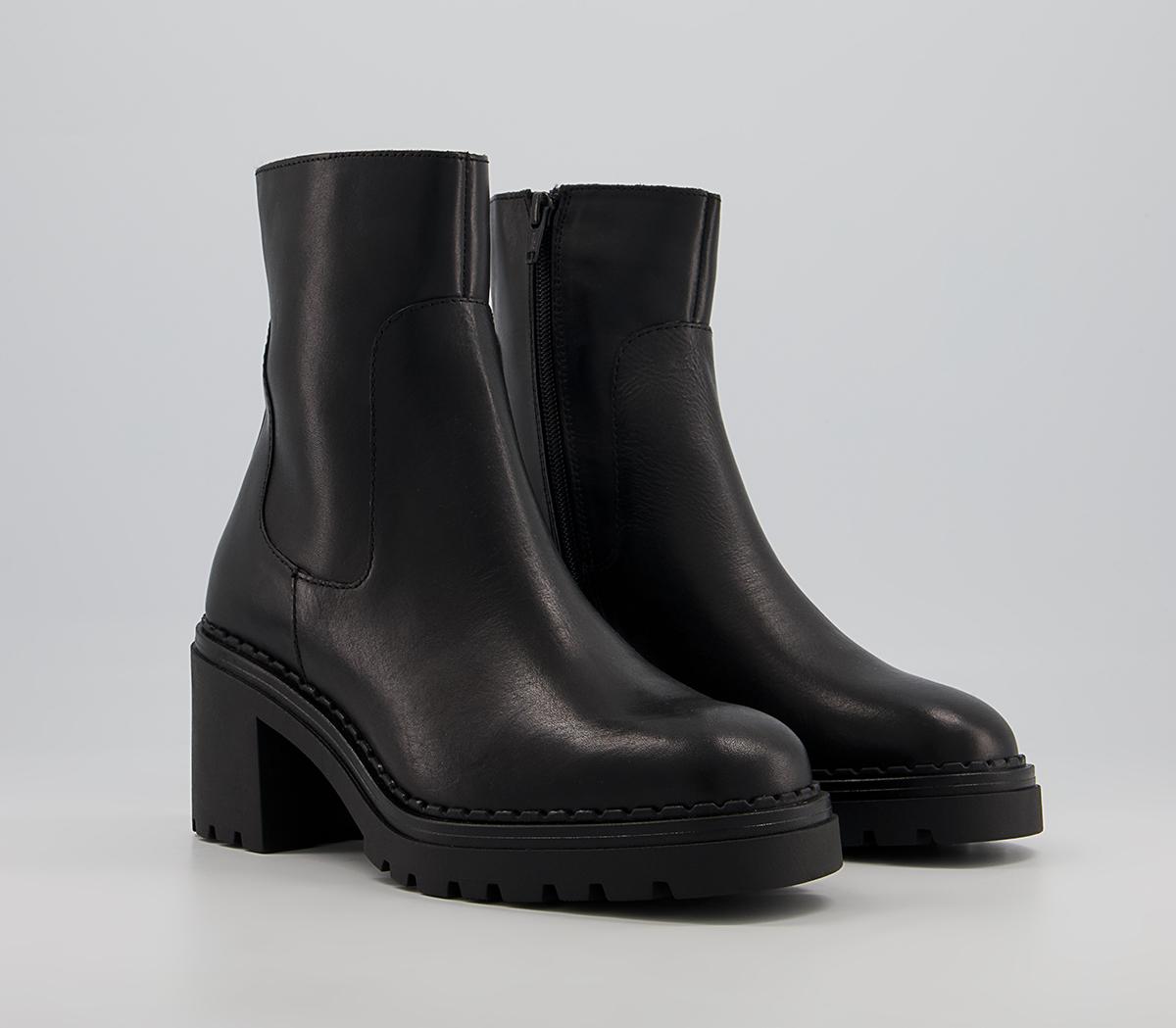 Office Amberley Chunky Mid Heel Ankle Boots Office Amberley Chunky Mid Heel Ankle Boots Black Leather