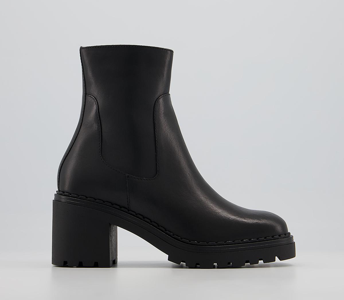 Office Amberley Chunky Mid Heel Ankle Boots Office Amberley Chunky Mid Heel Ankle Boots Black Leather