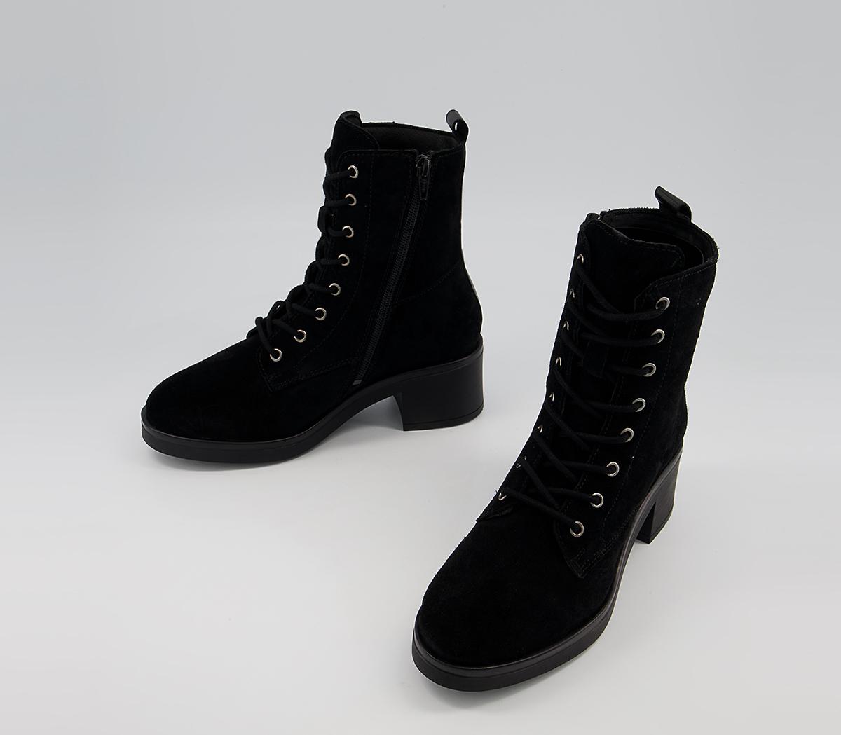 OFFICE Adina Block Heel Lace Up Boots Black Suede Women's Boots