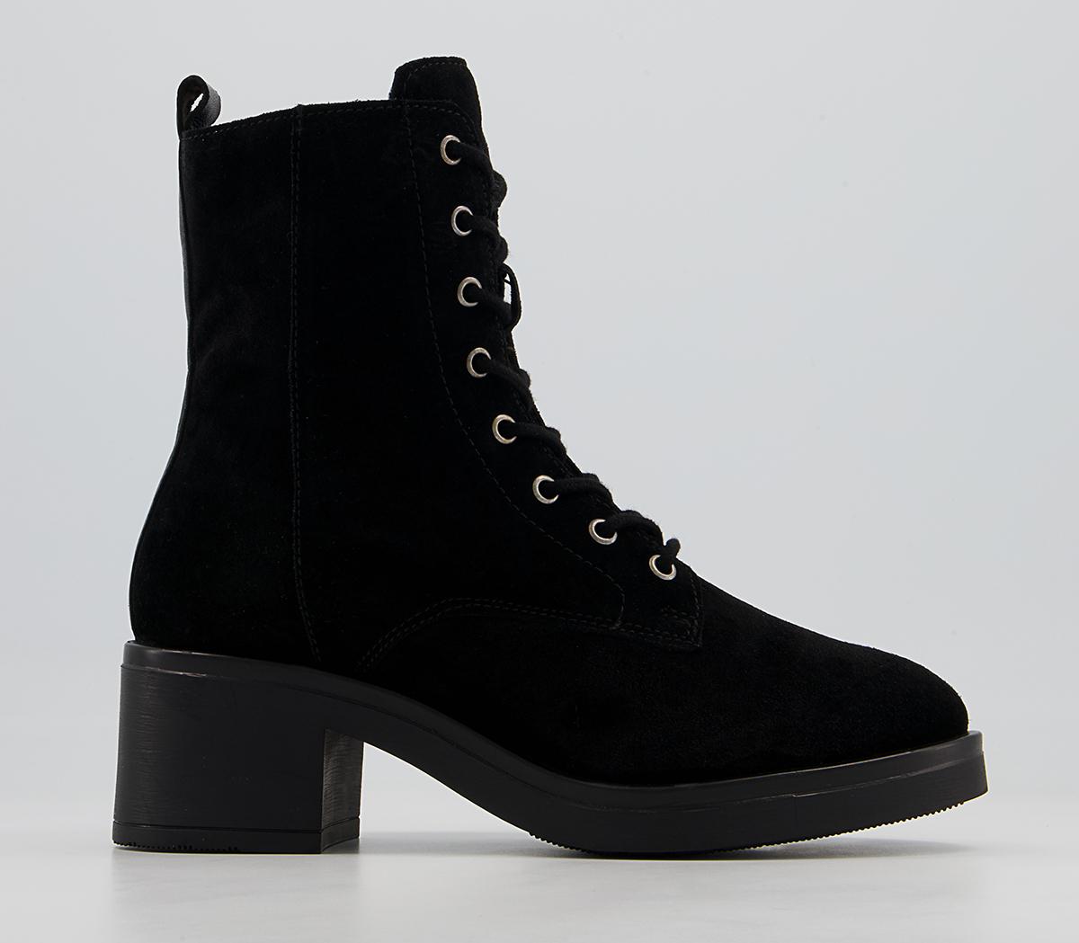 OFFICE Adina Block Heel Lace Up Boots Black Suede Women's Boots