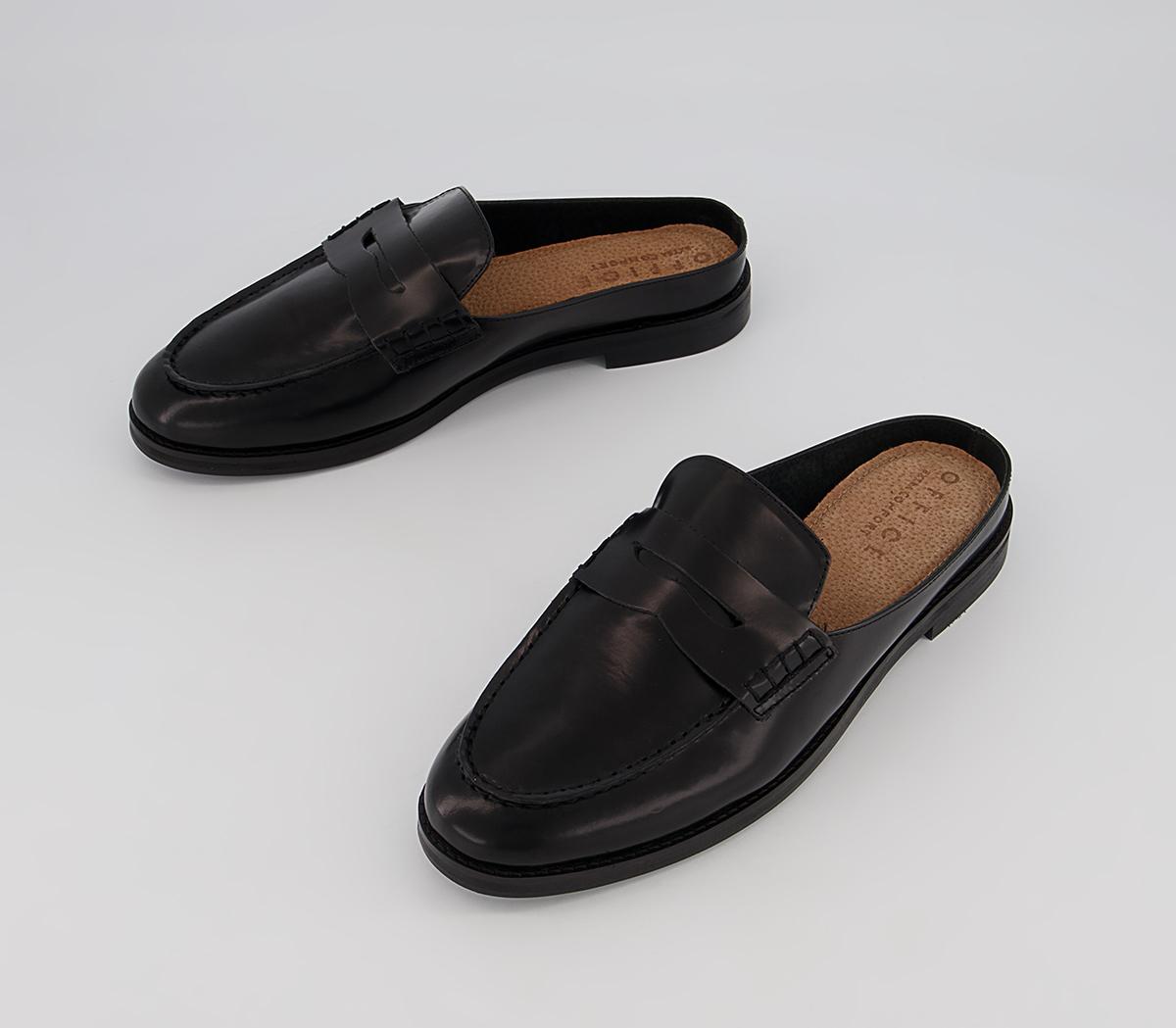 OFFICE Marlow Penny Loafer Mules Black High Shine Leather - Men's ...