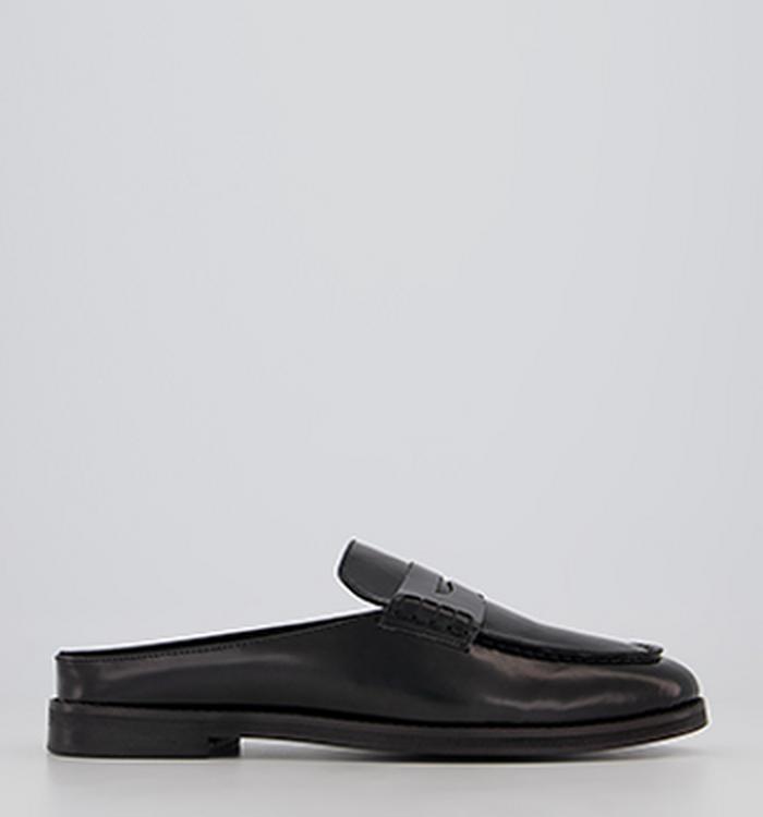 Office Marlow Penny Loafer Mules Black High Shine Leather