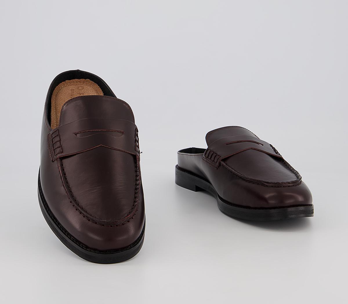 Office Marlow Penny Loafer Mules Office Marlow Penny Loafer Mules Burgundy High Shine Leather