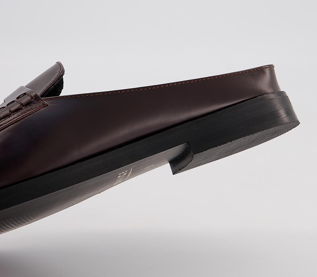 Office Marlow Penny Loafer Mules Office Marlow Penny Loafer Mules Burgundy High Shine Leather