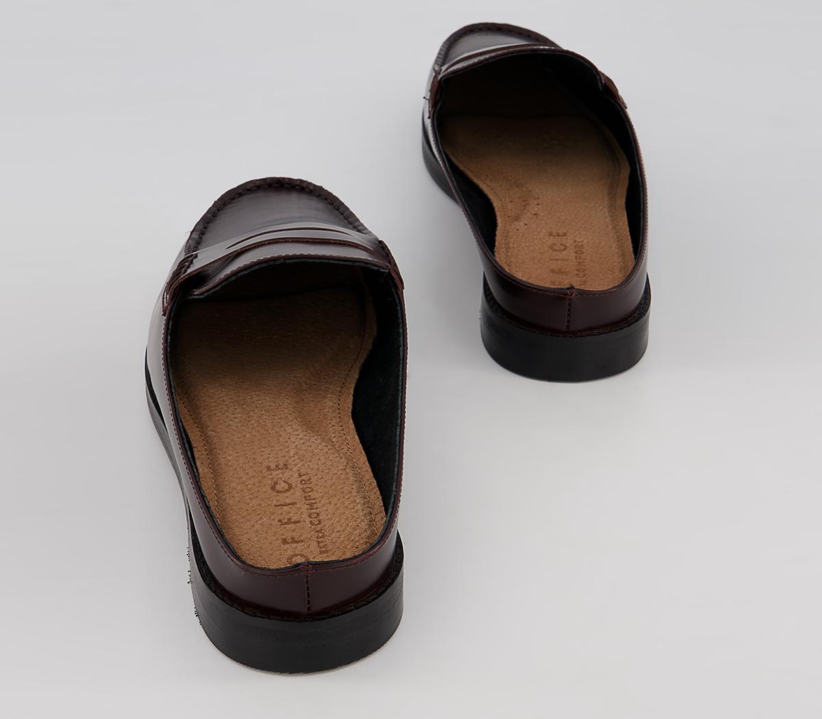 Office Marlow Penny Loafer Mules Office Marlow Penny Loafer Mules Burgundy High Shine Leather