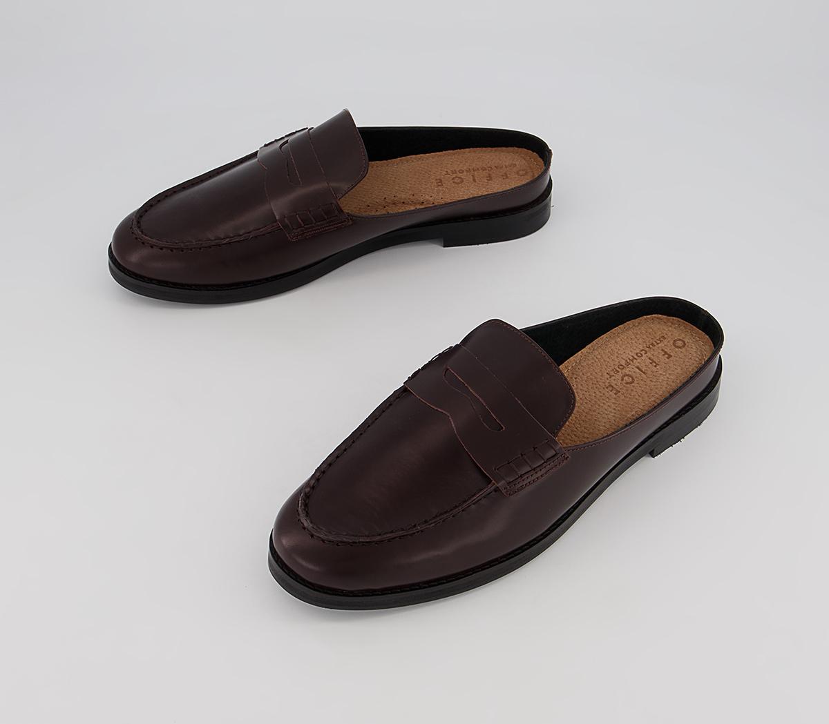 Office Marlow Penny Loafer Mules Office Marlow Penny Loafer Mules Burgundy High Shine Leather