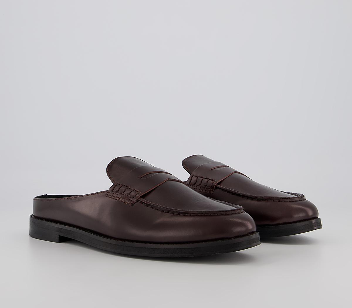 OFFICE Marlow Penny Loafer Mules Burgundy High Shine Leather - Men's ...