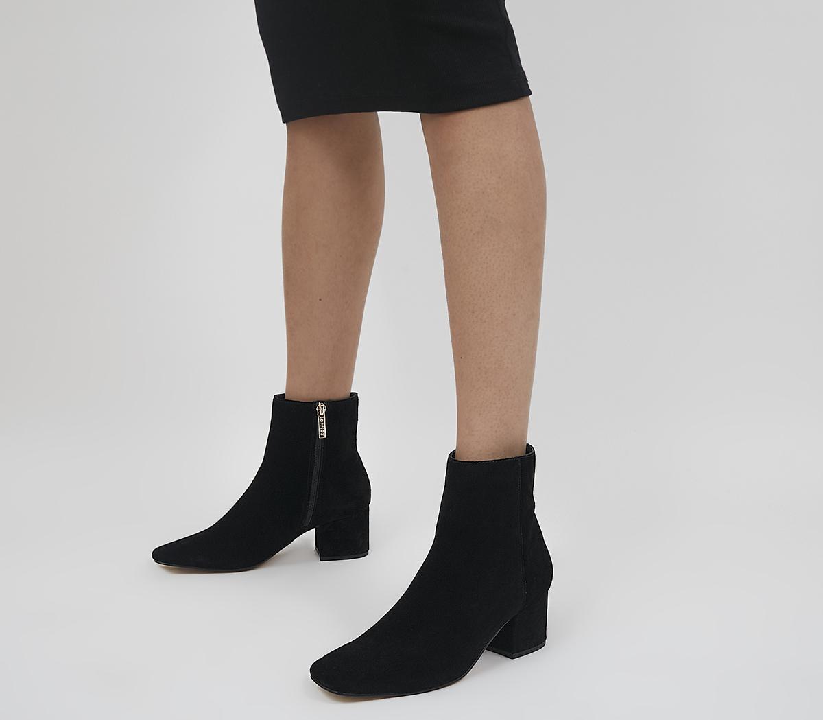 OFFICEAstrid Square Toe Mid Block Ankle BootsBlack Suede