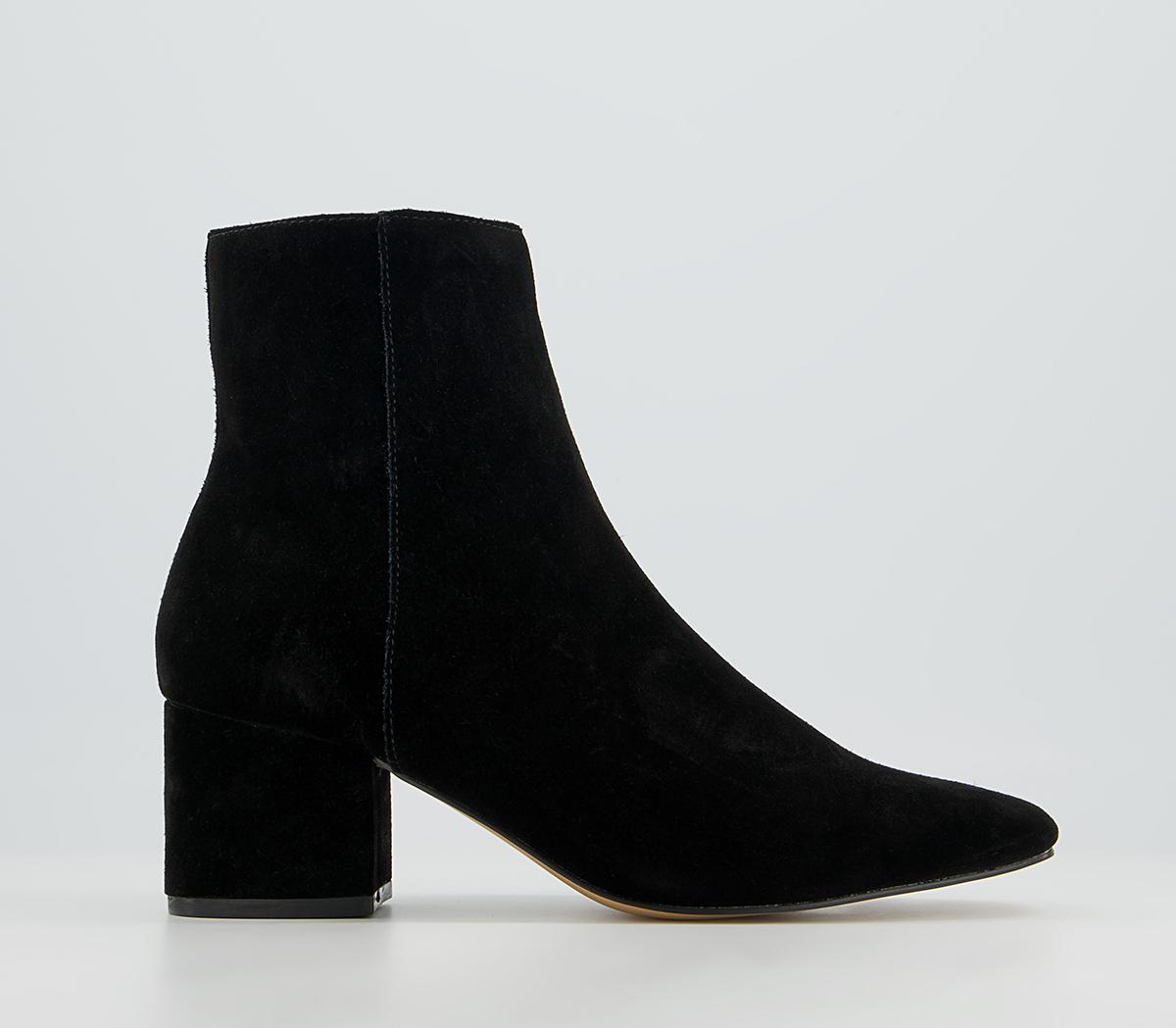 Office Astrid Square Toe Mid Block Ankle Boots Black Suede - Ankle Boots