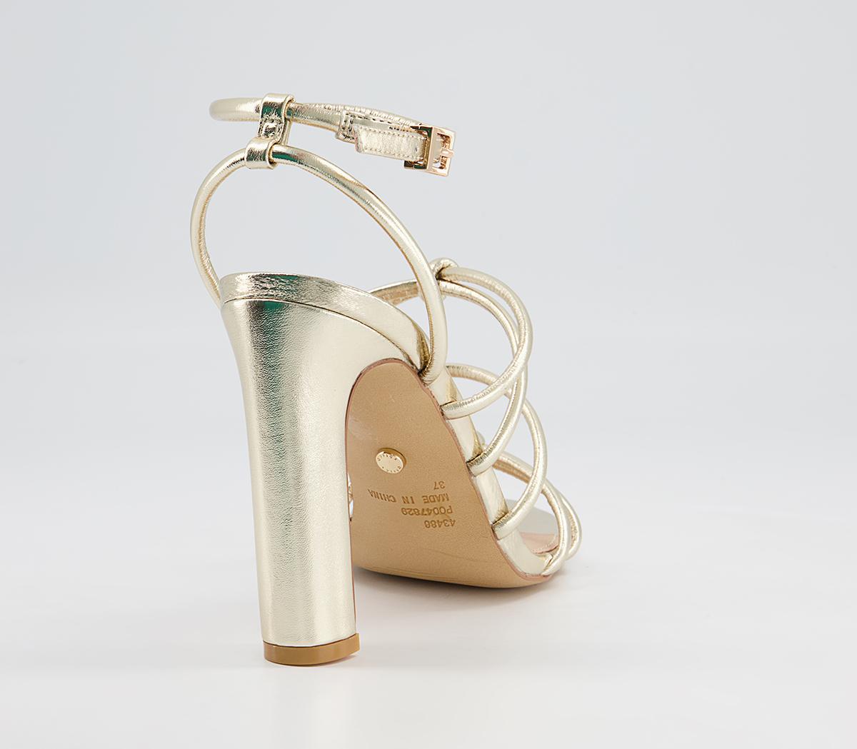Office Hutchinson Tubular Strappy Block High Heeled Sandals Office Hutchinson Tubular Strappy Block High Heeled Sandals Gold