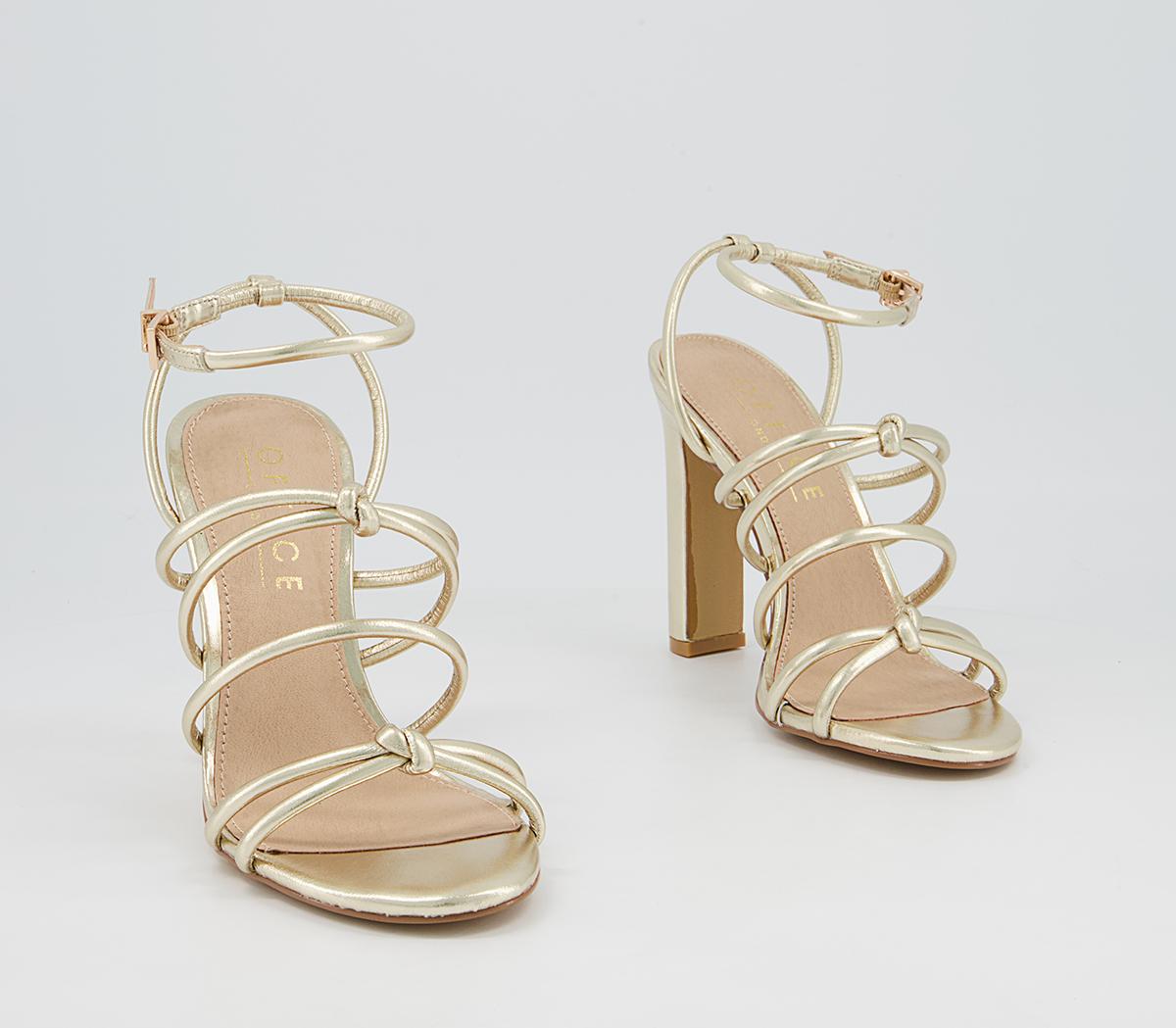 Office Hutchinson Tubular Strappy Block High Heeled Sandals Office Hutchinson Tubular Strappy Block High Heeled Sandals Gold