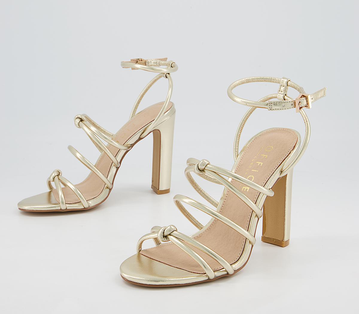 Office Hutchinson Tubular Strappy Block High Heeled Sandals Office Hutchinson Tubular Strappy Block High Heeled Sandals Gold