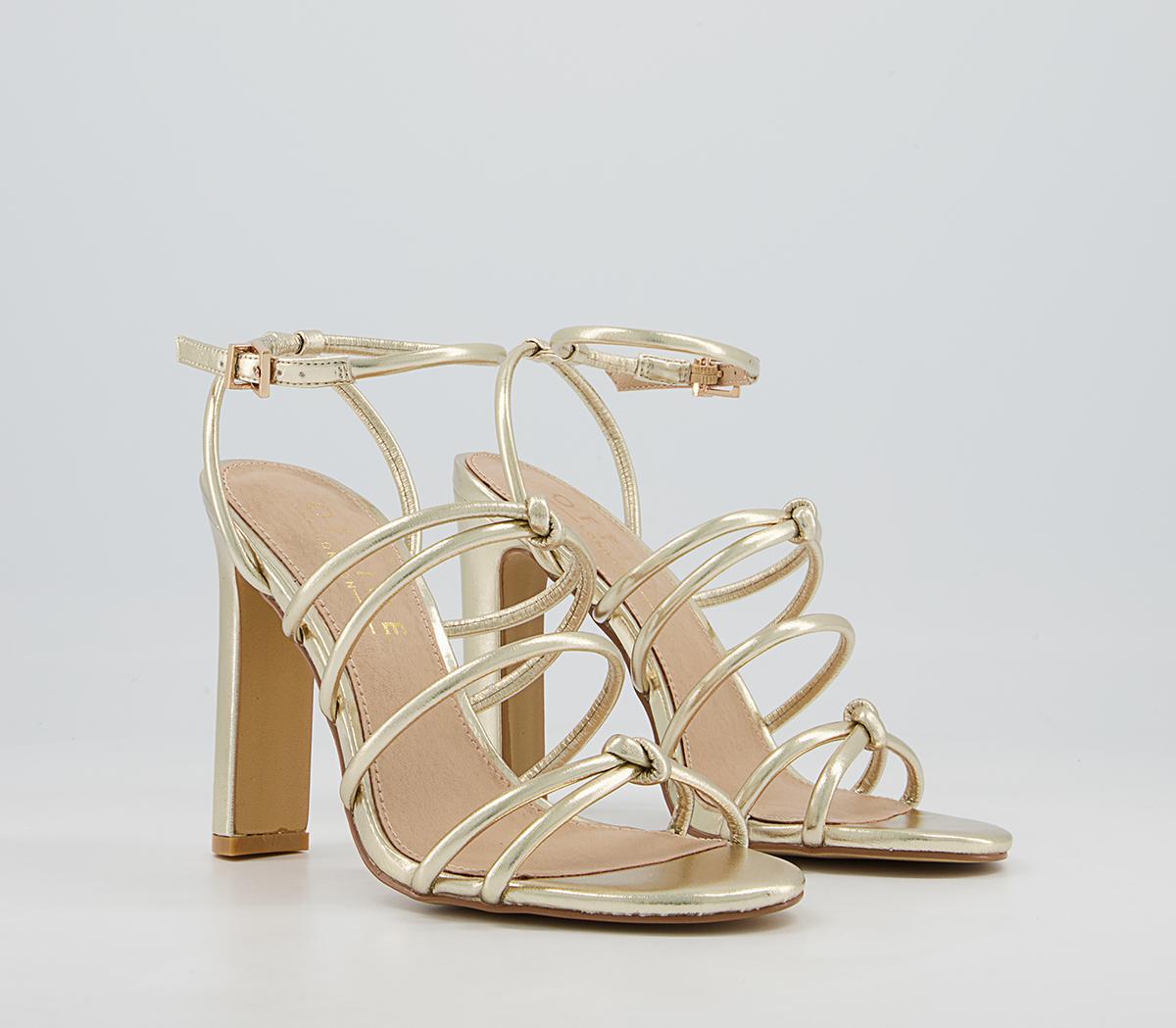 Office Hutchinson Tubular Strappy Block High Heeled Sandals Office Hutchinson Tubular Strappy Block High Heeled Sandals Gold