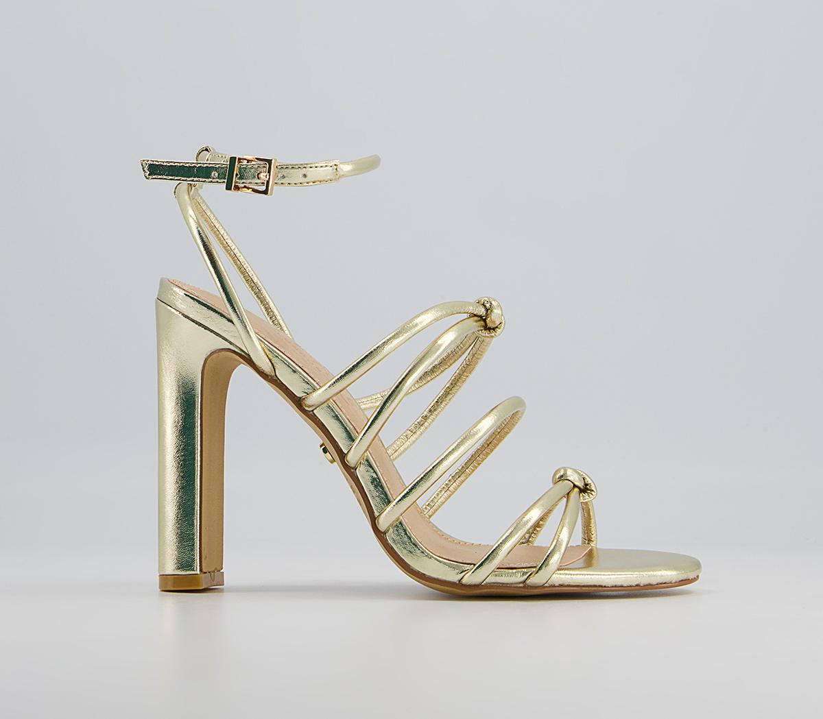 Office Hutchinson Tubular Strappy Block High Heeled Sandals Office Hutchinson Tubular Strappy Block High Heeled Sandals Gold