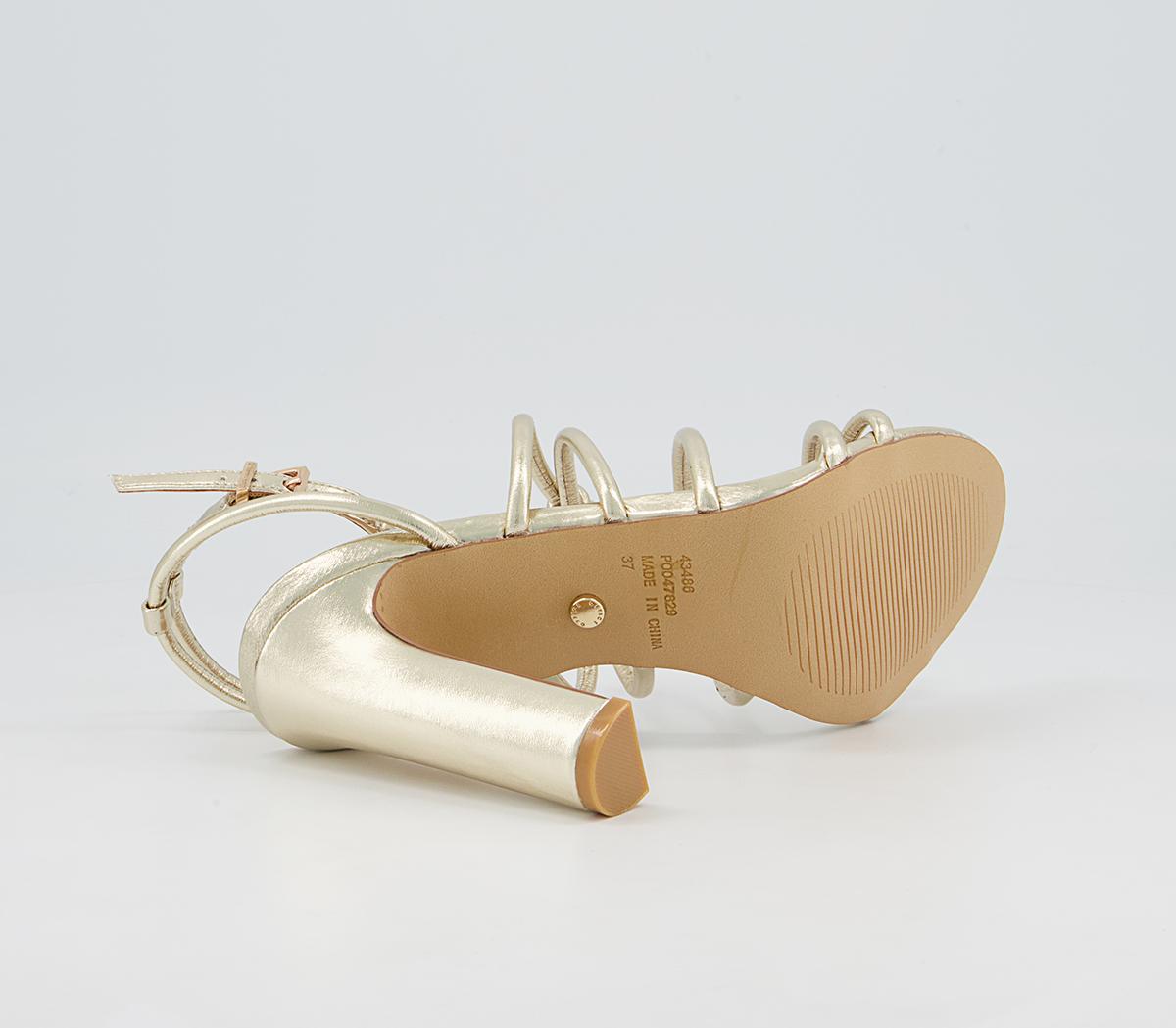 Office Hutchinson Tubular Strappy Block High Heeled Sandals Office Hutchinson Tubular Strappy Block High Heeled Sandals Gold