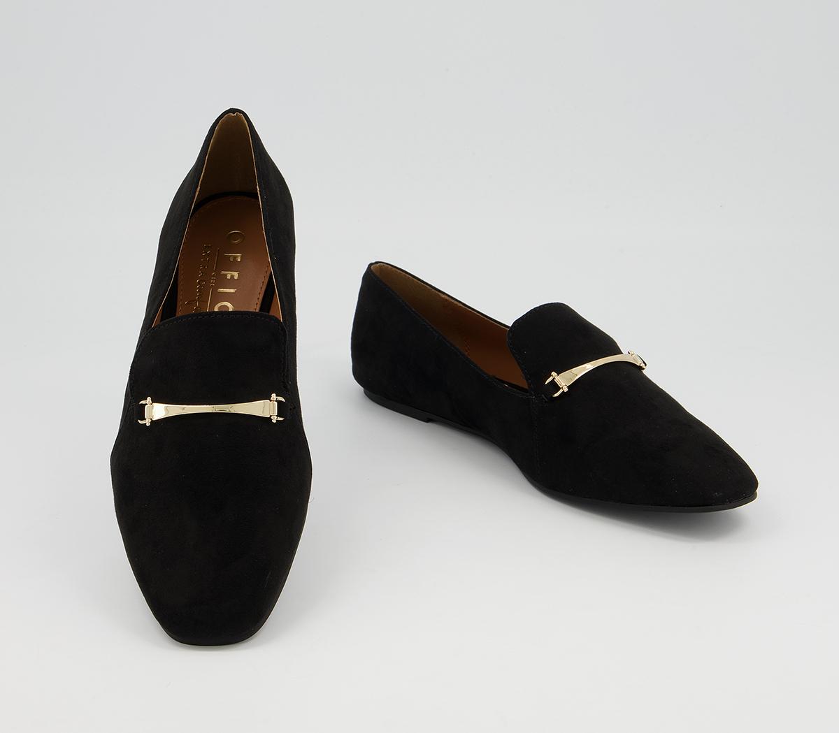 Office Frilled Feature Trim Slipper Shoes Office Frilled Feature Trim Slipper Shoes Black With Gold Hardware