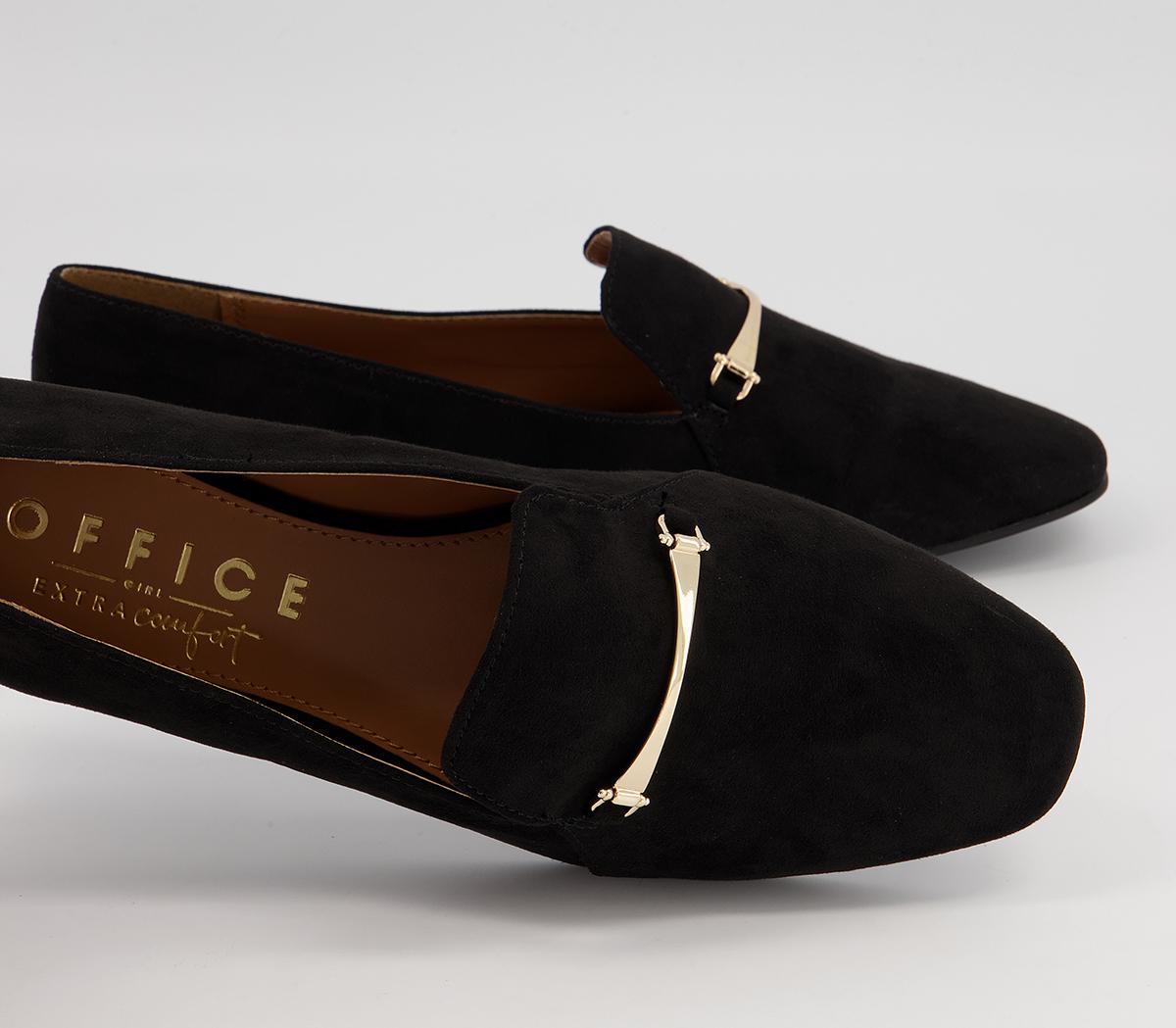 Office Frilled Feature Trim Slipper Shoes Office Frilled Feature Trim Slipper Shoes Black With Gold Hardware