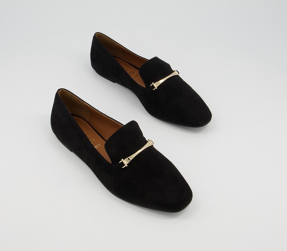 Office Frilled Feature Trim Slipper Shoes Office Frilled Feature Trim Slipper Shoes Black With Gold Hardware